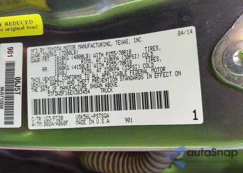 2014 Toyota Tundra Sr5 5.7L V8 from USA, damaged, VIN 5TFDW5F16EX383454